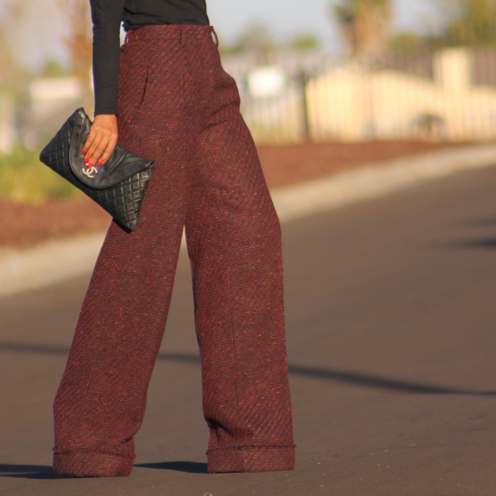Prada women’s Burgundy Tweed Pants - Picture 2 of 12